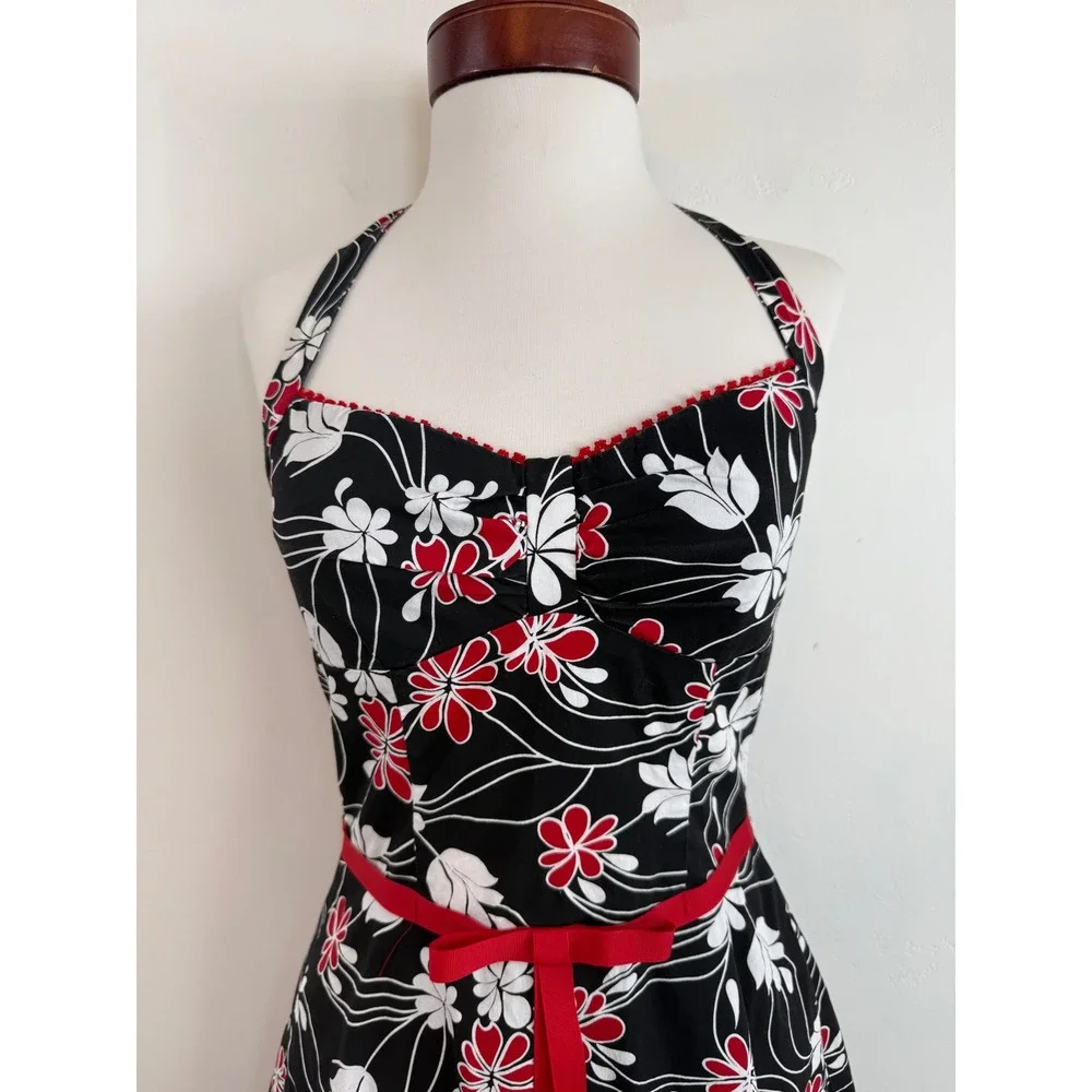 Rampage‎ Floral Halter Dress Red White Y2K Rockabilly Pinup Retro Tulle Sz 3 XS